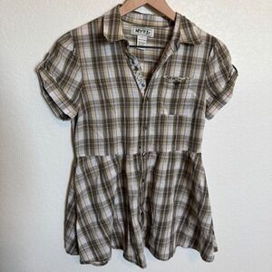 Y2K Cottagecore Plaid Myth NYC Babydoll Top Small Brown Tan